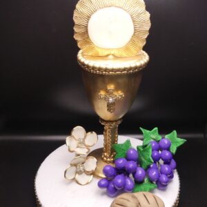 1st Communion Chalice. All gold with grapes, bread and small flowers.